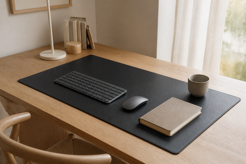 NARA Ground black desk mat on a desk